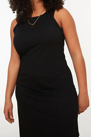 Yeni Slim Casual Günlük Süprem Örme Bisiklet Yaka Kolsuz Kol Shift Midi Boy Büyük Beden Elbise