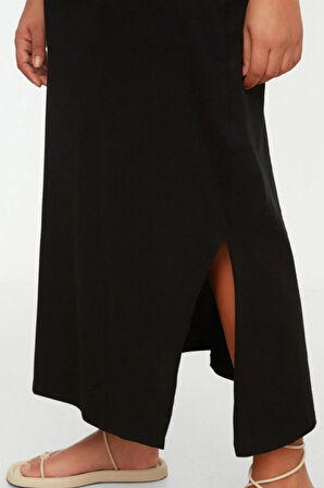 Yeni Slim Casual Günlük Süprem Örme Bisiklet Yaka Kolsuz Kol Shift Midi Boy Büyük Beden Elbise