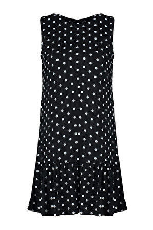 Yeni Rahat Günlük Polyester Kaşkorse Örme Bisiklet Yaka Kolsuz Kol Eteği Fırfırlı Mini Boy Elbise