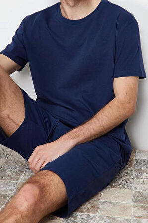 Erkek Pamuk Polyester Bisiklet Yaka Kısa Kol Regular Fit Şortlu Pijama Takımı