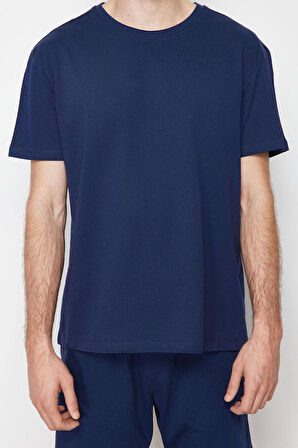 Erkek Pamuk Polyester Bisiklet Yaka Kısa Kol Regular Fit Şortlu Pijama Takımı