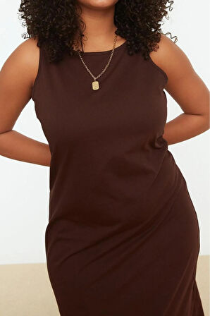 Yeni Slim Casual Günlük Süprem Örme Bisiklet Yaka Kolsuz Kol Shift Midi Boy Büyük Beden Elbise