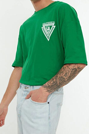 Yeni Sezon Oversize %100 Pamuk Bisiklet Yaka Kısa Kol Slogan Desenli Günlük T-Shirt