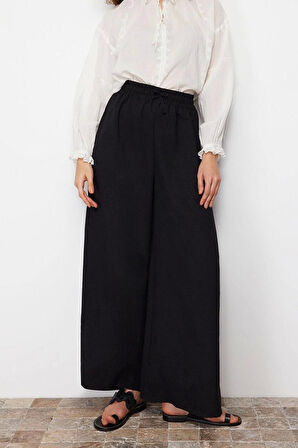 Kadın Yeni Moda Tesettür Boru Paça Regular Boy Dokuma Bol Paça Pantolon