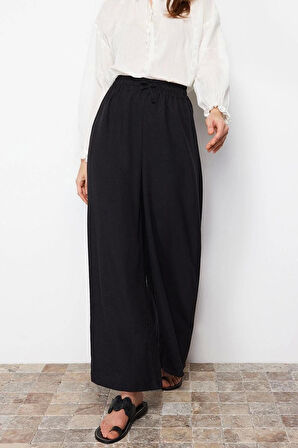 Kadın Yeni Moda Tesettür Boru Paça Regular Boy Dokuma Bol Paça Pantolon