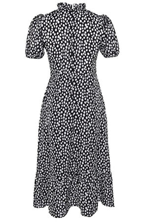 Yeni Regular Casual Günlük Moss Krep Dokuma Dik Yaka Kısa Kol A-Line Midi Boy Elbise