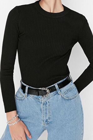 Kadın Moda Şık Regular Bisiklet Yaka Uzun Kol Düz İkili Paket Triko Kazak