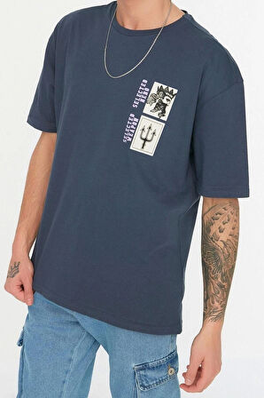 Yeni Sezon Rahat %100 Pamuk Bisiklet Yaka Kısa Kol Sanatsal Desenli Günlük T-Shirt