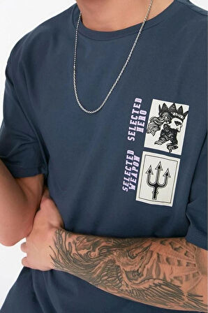 Yeni Sezon Rahat %100 Pamuk Bisiklet Yaka Kısa Kol Sanatsal Desenli Günlük T-Shirt