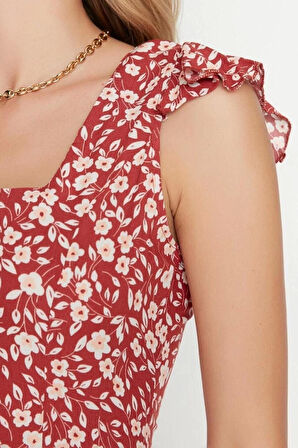 Yeni Regular Casual Günlük Shally Dokuma Kare Yaka Kolsuz Kol A-Line Midi Boy Elbise