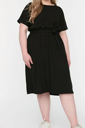 Yeni Rahat Business Süprem Örme Bisiklet Yaka Kısa Kol A-Line Mini Boy Büyük Beden Elbise