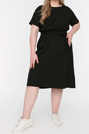 Yeni Rahat Business Süprem Örme Bisiklet Yaka Kısa Kol A-Line Mini Boy Büyük Beden Elbise