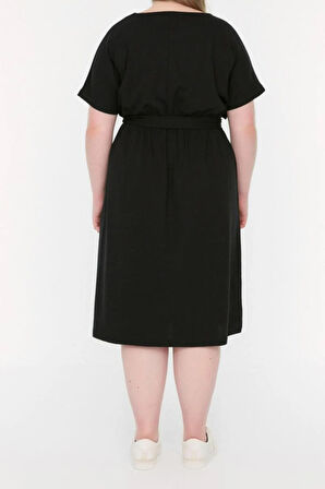 Yeni Rahat Business Süprem Örme Bisiklet Yaka Kısa Kol A-Line Mini Boy Büyük Beden Elbise