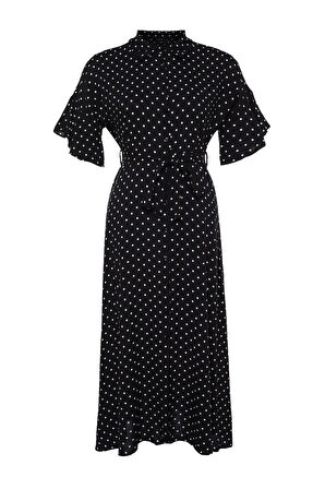 Yeni Rahat Casual Günlük Shally Dokuma Gömlek Yaka Kısa Kol A-Line Maxi Boy Büyük Beden Elbise