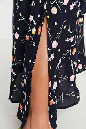 Yeni Rahat Casual Günlük Viskon Dokuma Gömlek Yaka Kısa Kol A-Line Maxi Boy Büyük Beden Elbise