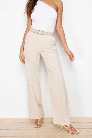 Kadın Yeni Moda Geniş Paça Uzun Boy Dokuma Yüksek Bel Wide Leg Geniş Paça Pilili Pantolon