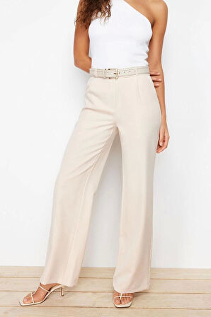 Kadın Yeni Moda Geniş Paça Uzun Boy Dokuma Yüksek Bel Wide Leg Geniş Paça Pilili Pantolon