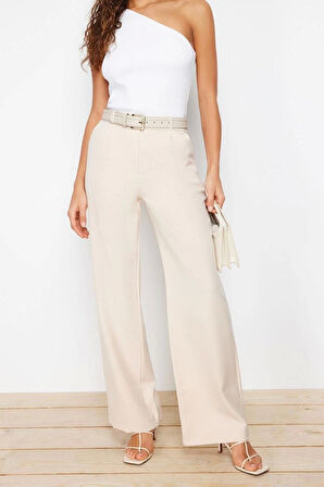 Kadın Yeni Moda Geniş Paça Uzun Boy Dokuma Yüksek Bel Wide Leg Geniş Paça Pilili Pantolon