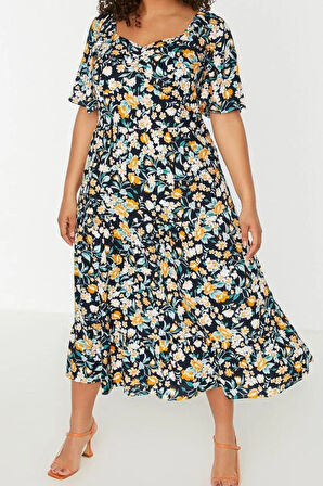 Yeni Rahat Casual Günlük Shally Dokuma V Yaka Kısa Kol A-Line Maxi Boy Büyük Beden Elbise