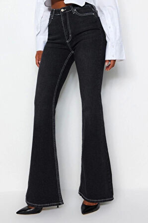 Kadın Moda Şık Kot Pantolon İspanyol Paça Uzun Boy Denim Yüksek Bel Jeans