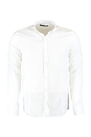 Erkek Moda Uzun Kol Dokuma Super Slim Fit Düğmeli Yaka Kulplu Apoletli Kolay Ütülenebilir Gömlek