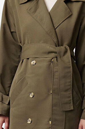 Kadın Moda Şık Oversize Ceket Yaka Uzun Düz Astarlı Oversize Kuşaklı Trençkot