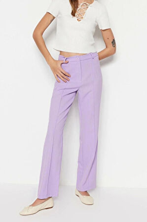 Kadın Yeni Moda Boru Paça Uzun Boy Dokuma Düz Kesim Yüksek Bel Nervür Dikişli Pantolon