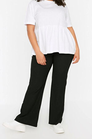 Kadın Yeni Moda Büyük Beden İspanyol Paça Regular Boy Örme Yüksek Bel İspanyol Paça Örme Pantolon