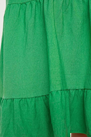 Yeni Regular Casual Günlük Aerobin Dokuma V Yaka Kısa Kol Shift Mini Boy Elbise