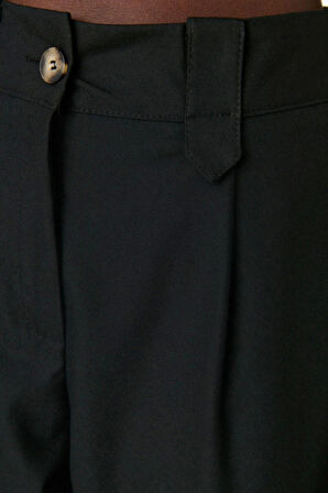 Kadın Yeni Moda Boru Paça Regular Boy Dokuma Havuç Yüksek Bel Poliviskon Pantolon