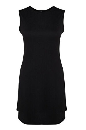 Yeni Slim Casual Günlük Bürümcük Örme Bisiklet Yaka Kolsuz Kol A-Line Mini Boy Büyük Beden Elbise