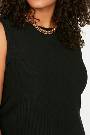 Yeni Slim Casual Günlük Bürümcük Örme Bisiklet Yaka Kolsuz Kol A-Line Mini Boy Büyük Beden Elbise