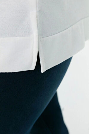 Kadın Büyük Beden Moda Şık Relaxed Bisiklet Yaka Düşük Kol Uzun Yırtmaç Detaylı İnce Örme Sweatshirt