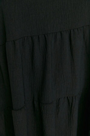 Yeni Rahat Casual Günlük Aerobin Dokuma V Yaka Kısa Kol Smock Mini Boy Büyük Beden Elbise