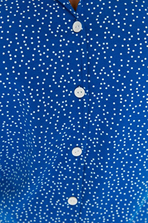 Büyük Beden Kadın Pamuklu Gömlek Yaka Kısa Kol Örme Pijama Takımı