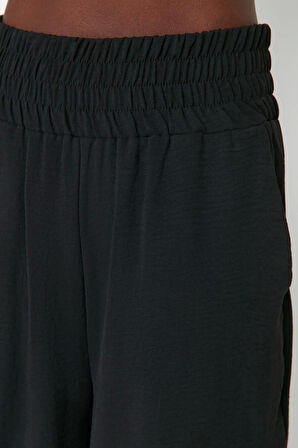 Kadın Yeni Moda Geniş Paça Uzun Boy Dokuma Wide Leg Geniş Paça Beli Lastikli Pantolon