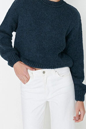 Kadın Moda Şık Regular Bisiklet Yaka Uzun Kol Düz Geniş Kalıp Yumuşak Dokulu Basic Triko Kazak