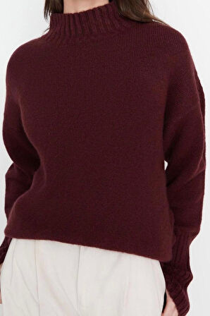 Kadın Moda Şık Dik Yaka Reglan Kol Regular Geniş Kalıp Yumuşak Dokulu Basic Triko Kazak