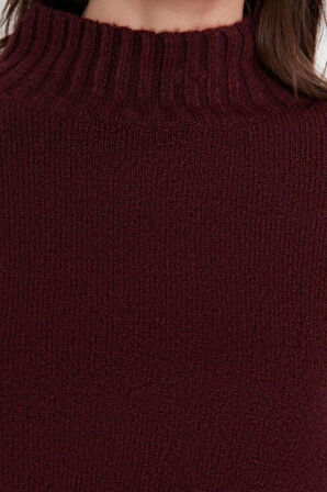 Kadın Moda Şık Dik Yaka Reglan Kol Regular Geniş Kalıp Yumuşak Dokulu Basic Triko Kazak