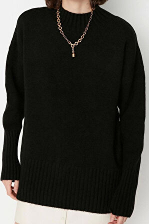 Kadın Moda Şık Dik Yaka Reglan Kol Regular Geniş Kalıp Yumuşak Dokulu Basic Triko Kazak