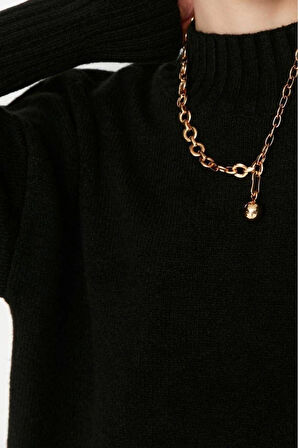 Kadın Moda Şık Dik Yaka Reglan Kol Regular Geniş Kalıp Yumuşak Dokulu Basic Triko Kazak