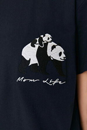 Kadın %100 Pamuk Bisiklet Yaka Kısa Kol %100 Pamuk Panda Baskılı Atlet-Şort Örme Pijama Takımı