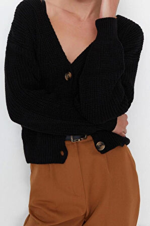 Kadın Moda Şık Regular V Yaka Oversize Geniş Kalıp V Yaka Triko Hırka