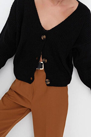 Kadın Moda Şık Regular V Yaka Oversize Geniş Kalıp V Yaka Triko Hırka