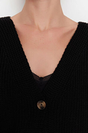 Kadın Moda Şık Regular V Yaka Oversize Geniş Kalıp V Yaka Triko Hırka