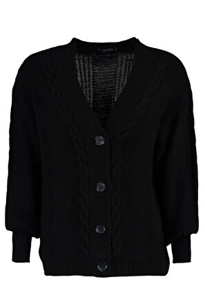 Kadın Moda Şık Regular V Yaka Uzun Kol Saç Örgü Geniş Kalıp Triko Hırka