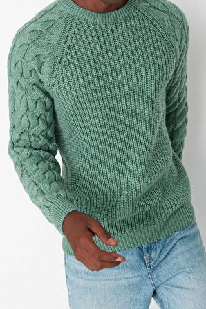 Erkek Moda Şık Regular Bisiklet Yaka Uzun Kol Saç Örgü Unisex Triko Kazak