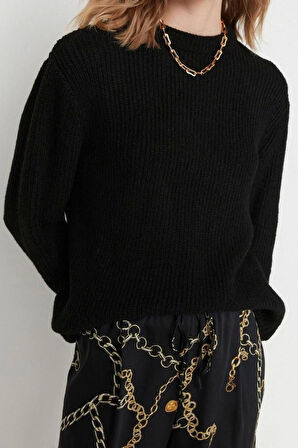 Kadın Moda Regular Bisiklet Yaka Uzun Kol Dokulu Geniş Kalıp Couple Yumuşak Dokulu Basic Triko Kazak