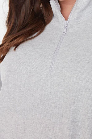 Kadın Büyük Beden Moda Şık Regular Dik Yaka Düşük Kol Crop Sweatshirt