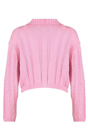 Kadın Moda Şık Crop Polo Yaka Regular Crop Polo Yaka Triko Hırka